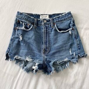 Abercrombie & Fitch High Rise Mom Distressed Denim Shorts